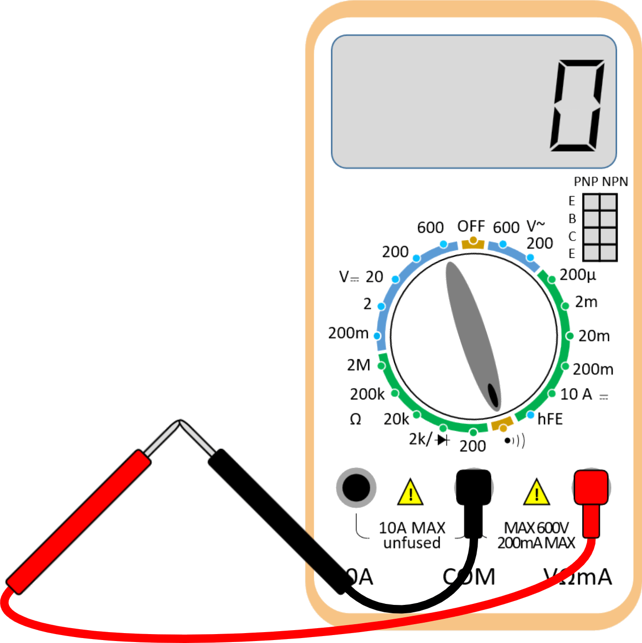 Multimeter continuity test.